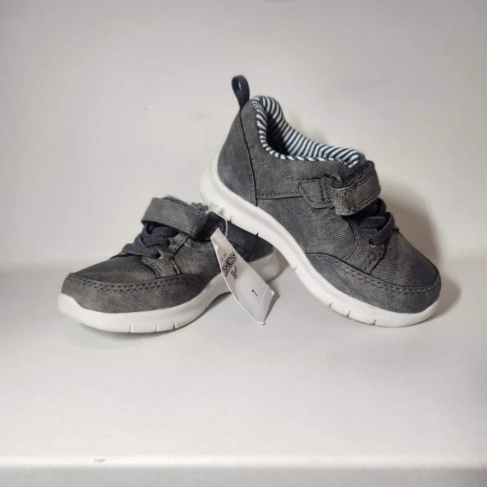 NEW OshKosh B'Gosh Size 7 Toddler Velcro Sneakers Shoes Gray White  NWT